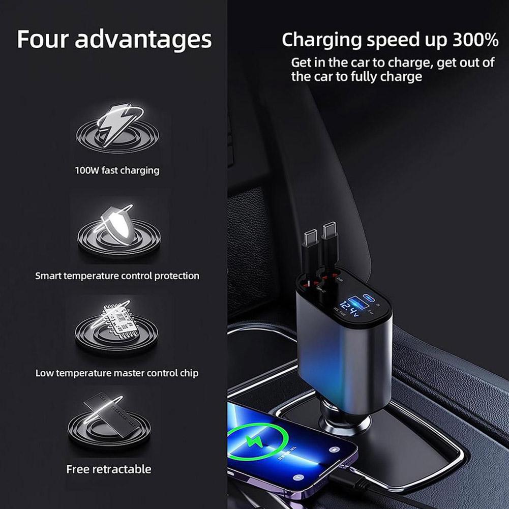 4 in 1 Retractable Charger, Super Fast Charge Car Phone Charger