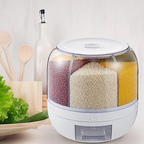 Rotating Food Storage Dispenser, 360 Degree Rotating Rice Dispenser Sealed Dry Cereal Grain Bucket Dispenser Moisture-proof Kitchen Food Container Storage Box